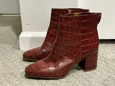 Botas de couro femininas FRANCO SARTO marrom crocodilo Tina biqueira quadrada 9,5 M - Imagem 1 de 4