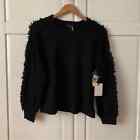 NWT 1. State Black Sweater Embroidered Sleeves Small