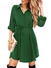 Amoretu Womens Soft Tunic Dress for School Tie Waist Shift Dresses, Dark Green S