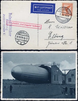 Zeppelin Dt. Reich 1929 Schlesienfahrt Bordpost 7.10.29 Breslau Si 43 AI / 1785 - Bild 1 von 3