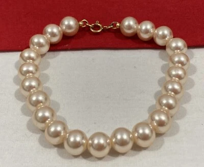 Vintage 1/20 14k GF Gold Filled White Rose Pearl Beaded Bracelet Signed 7.125" - Image 1 of 4