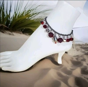 Studio S gunmetal red bohemian anklet Bracelet One Size Fits Most Beaded - Picture 1 of 7