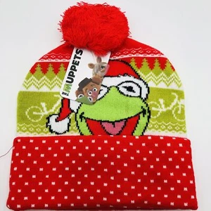 Brand New The Muppets Kermit the Frog Pom Beanie Knit Hat Christmas One Size - Picture 1 of 4