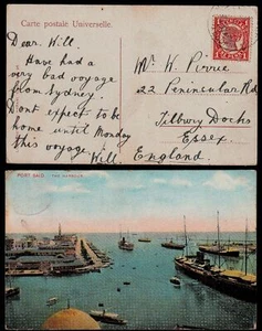Postal de Egipto de 1907 franqueada por 1d sello de Queensland australiano con DOGANA cancelar - Imagen 1 de 1