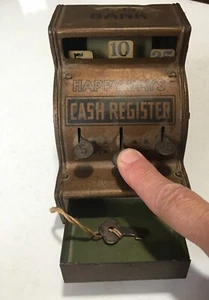 Caja registradora mecánica Happy Days litografía lata chein años 20-30 banco, cerradura y llave - Imagen 1 de 13