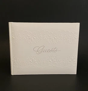 Vintage C R Gibson Wedding Guest Book Embossed White & Silver Script 500+ Guests - Picture 1 of 10