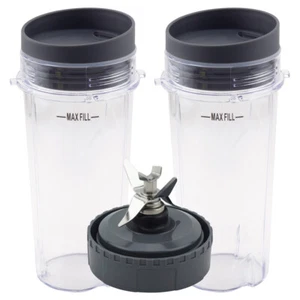 2 Pack 16 oz Cup with Lid and Extractor Blade 307KKU for Nutri Ninja BL660 BL740 - Picture 1 of 6