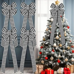 Yinkin 4er Pack 15" x 44" extra große Weihnachtsschleifen schwarz & weiß Büffel kariert - Bild 1 von 9