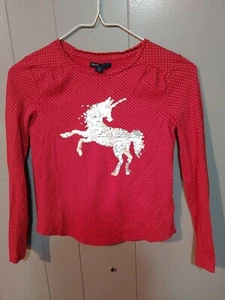 Gap shirt size 8 Medium Unicorn Sequined Red with White Dots Gap kids Girls - Picture 1 of 7