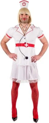 Mens Naughty Nurse Costume M L XL Adult Male Funny Bachelor Drag Party Dress - Image 1 of 4
