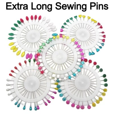 Extra Long Sewing Pins – Plastic Head Stars, Daisy & Hearts for Dress & Hijab - Image 1 of 4