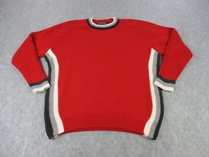 VINTAGE Structure Sweater Mens Large Red White Chunky Knit Sweatshirt USA - Picture 1 of 13