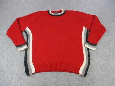 VINTAGE Structure Sweater Mens Large Red White Chunky Knit Sweatshirt USA - Image 1 of 4