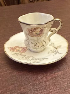Ucagco Ceramics Tea Cup & Saucer, Japan, Pink Rose Gold Gilt Silver Trim, Nice! - Picture 1 of 7