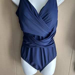 Lands' End Solid Blue 1 Piece SlenderSuit In Women’s Size 12 D - Picture 1 of 15