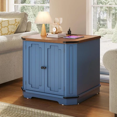 Farmhouse End Table with USB Power Outlets & Adjustable Shelf | Multi-Purpose Ni - Image 1 of 4