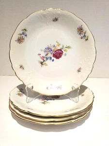 Wawel Bouquet Set Of 4 Small Plates 6 3/4" Rose Purple Yellow Mums Poland - Picture 1 of 12