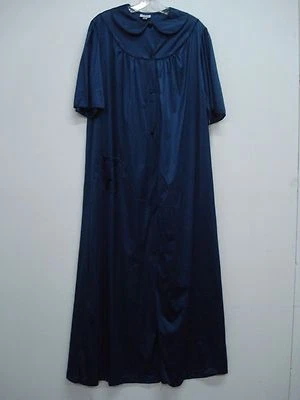 USA Made Nancy King Lingerie Tea Length Robe Size Medium Navy #524Q - Image 1 of 2