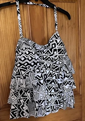 Island Escape Womens Black White Geometric Halter Swim Tankini Top Black - Image 1 of 3