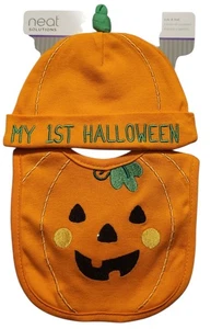 MY FIRST HALLOWEEN Bib & Hat Set - Orange Pumpkin Fall - Neat Solutions - NEW - Picture 1 of 1