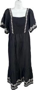 Vestido midi Old Navy para mujer negro bordado manga corta ajustado - M - Imagen 1 de 4