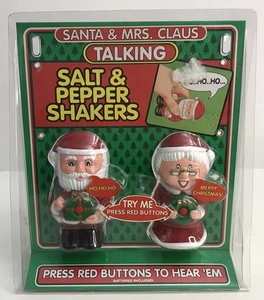 Santa & Mrs Clause Talking Salt & Pepper Shakers 1998 Vintage Novelty NEW SEALED - Picture 1 of 5