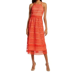 Adelyn Rae ALANI CROCHET LACE MIDI DRESS IN MANDARIN RED Sz M - Picture 1 of 10