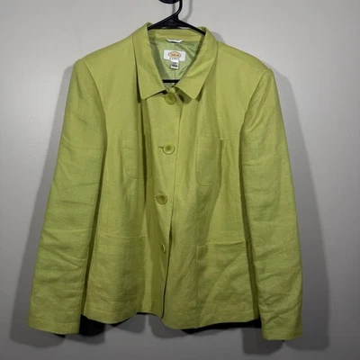 Chartreuse Linen Blazer Talbots Irish Linen Jacket Quiet Luxury Trend sz 14w - Image 1 of 4