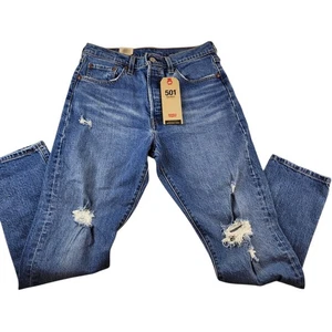 New LEVI'S Women's 501 Skinny Distressed Button Fly High Rise Jeans Size 29x28 - Picture 1 of 12