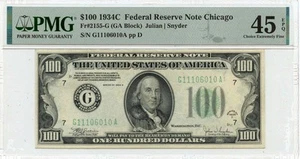 1934C $100 Federal Reserve Note Chicago PMG EF45 EPQ FR#2155-G - Picture 1 of 2