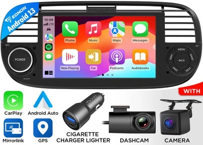 DVR+CAM+ Android Auto 13 FIAX6 Autoradio Carplay GPS Navi Für Fiat 500 2007-2015 - Bild 1 von 4