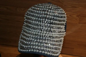 Vtg Unique Pearl Bead Rhinstone Dazzled Denium hat 29 Palms EUC - Picture 1 of 11