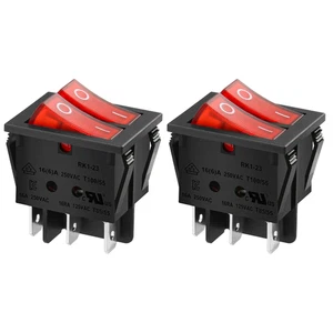 Interruptor basculante doble SPST encendido-apagado 6 terminales luz roja 16A 250VAC paquete de 2 - Imagen 1 de 12