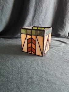 Vintage Partylite Schlacke Buntglas Windlicht Erdtöne 3,5”X3,5” F.L.Wright-like - Bild 1 von 8