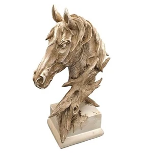 16" Animal Horses Head Bust Table Sculpture Retro Resin Home Decor Statue Brown - Picture 1 of 7