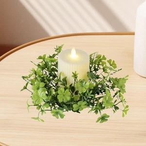 Artificial Candle Ring Wreath Ornament Crafts Home Decor Artwork Green Leaves - Picture 1 of 7