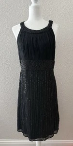 Vestido vintage de lentejuelas con cuentas Stenay cóctel fiesta para mujer talla 10 negro seda - Imagen 1 de 11