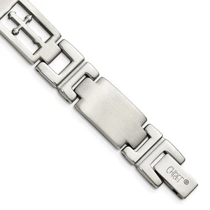 Chisel Stainless Steel Brushed and Polished Cross 8.25 inch Link Bracelet SRB282 - Picture 1 of 6