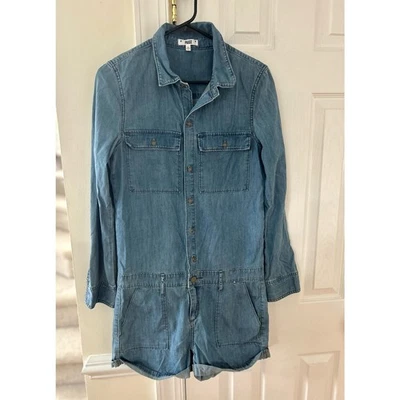 Paige Denim Short Long Sleeve Button Front Romper - Image 1 of 4