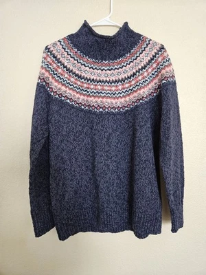 Suéter cuello falso L.L.Bean para mujer L REG Fair Isle Yugo azul marino rosa Foto 1 de 4