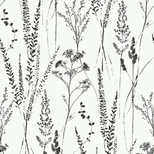 Papel Pintado Grandeco Attitude Floral Hierba Blanco Negro Texturizado Pegar La Pared - Imagen 1 de 8