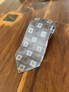 Men's Tie - Joseph & Feiss International - Browns Grey Geo Silk Great Condition - Picture 1 of 4