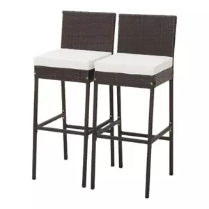 ANGELES HOME Outdoor Bar Stool 42.5" Armless W/ Cushion Iron Frame Mix Brown - Picture 1 of 1