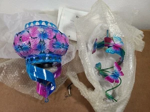 NIB Plow And Hearth Solar Hanging Swirl Spinner/Lantern Butterfly Blue & Pink - Picture 1 of 8