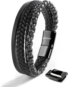 SERASAR, Pulsera de piel auténtica de primera calidad "Hero" para hombre - Imagen 1 de 12
