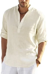 COOFANDY Men's Cotton Linen Henley T-Shirt Long Sleeve Hippie Casual Beach S - Picture 1 of 7