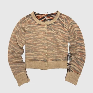 Free People Nocturnal Patterned Cropped Cardigan Sweater Tiger Print SZ.M NWOT - Picture 1 of 7