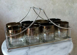 Set 8 Vintage Dorothy Thorpe Silver Fade Etched Glasses and Silver Caddy - Picture 1 of 12