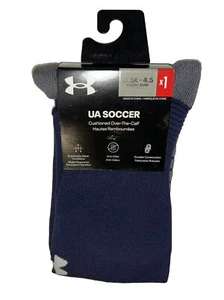 Under Armour UA OTC Soccer Socks 1 Pair Youth 13.5K-4.5 Navy w White Logo Kids - Picture 1 of 10