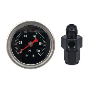 Fuel Pressure Gauge Liquid 0-100psi Oil Pressure Gauge 1/8" NPT W/ AN 6 Adapter - Picture 1 of 12